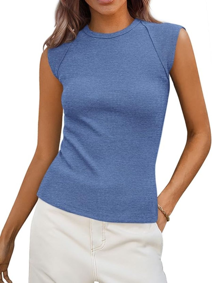 Ribbed Cap-Sleeve Knit Tank Top