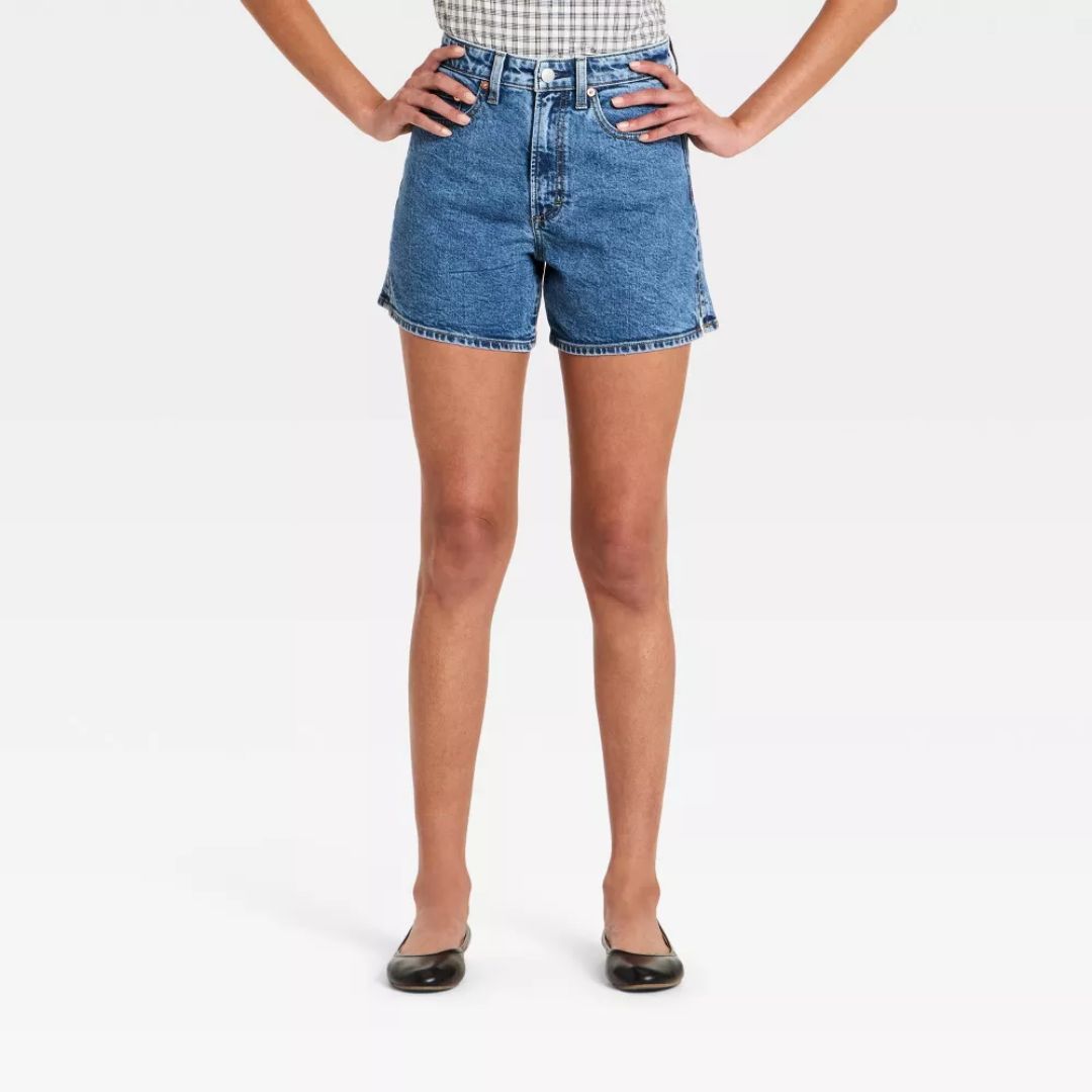 High-Rise A-Line Denim Shorts