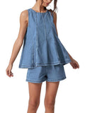 Sleeveless Denim Top and Shorts Set