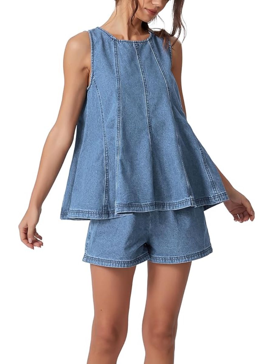 Sleeveless Denim Top and Shorts Set