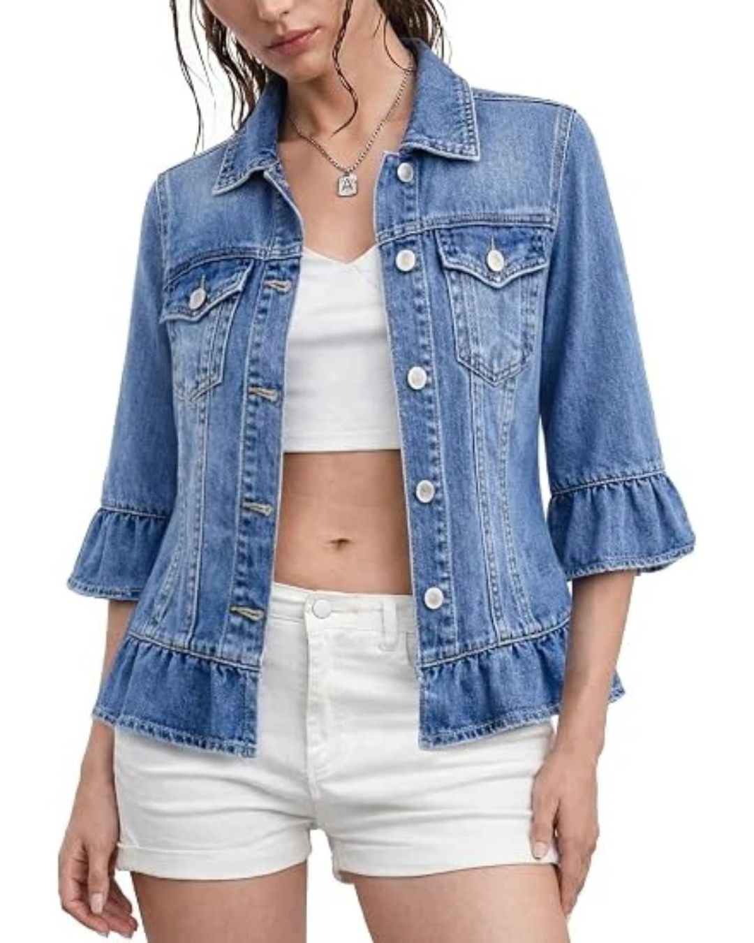 Ruffle Sleeve Denim Jacket