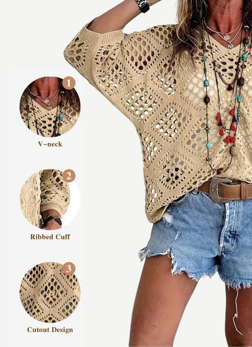 Crochet V-Neck Knit Top
