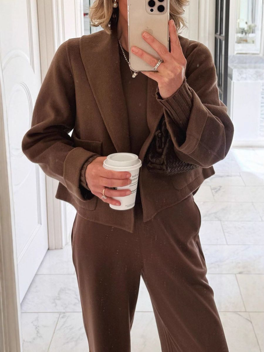 Cropped wool blend coat