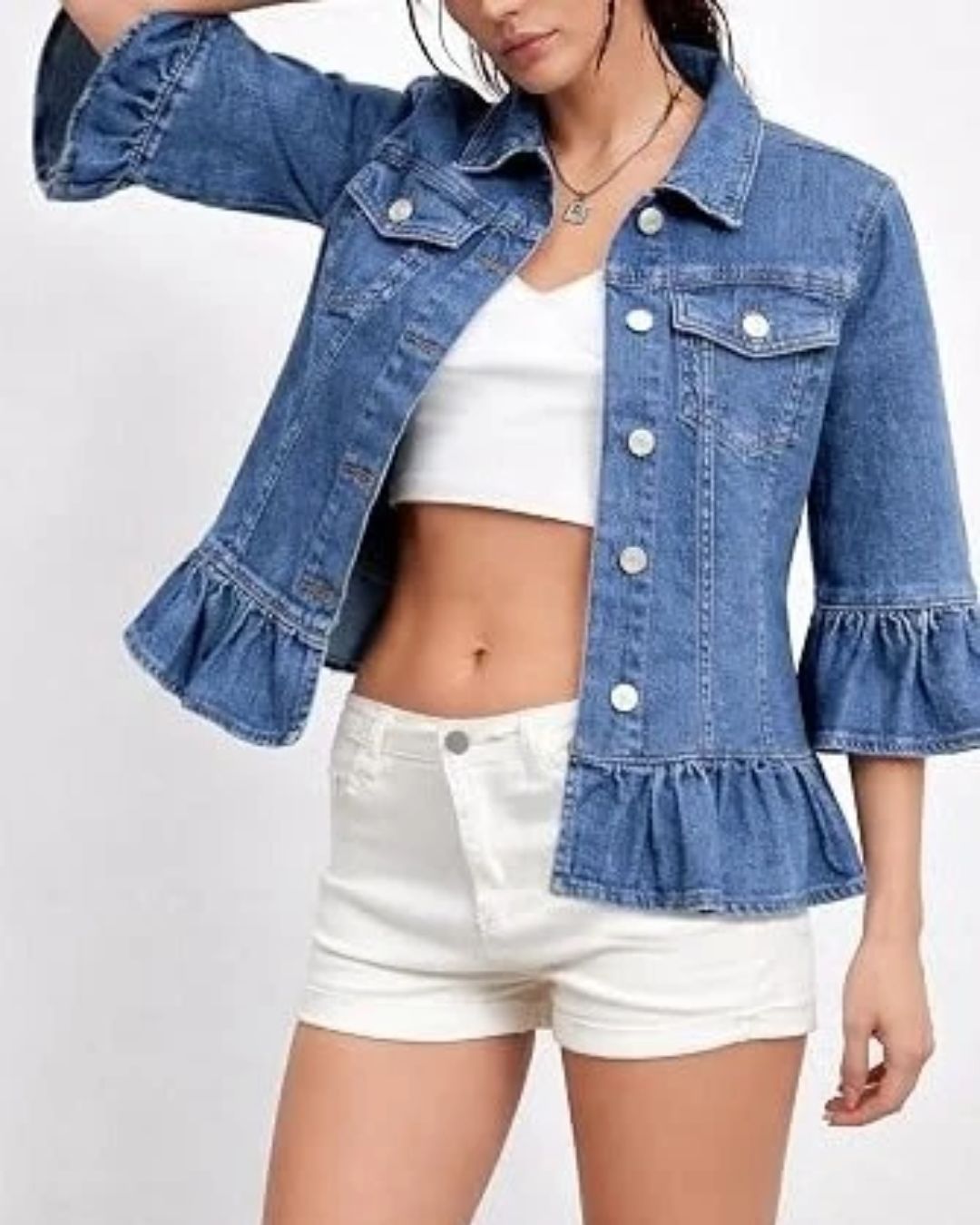Ruffle Sleeve Denim Jacket