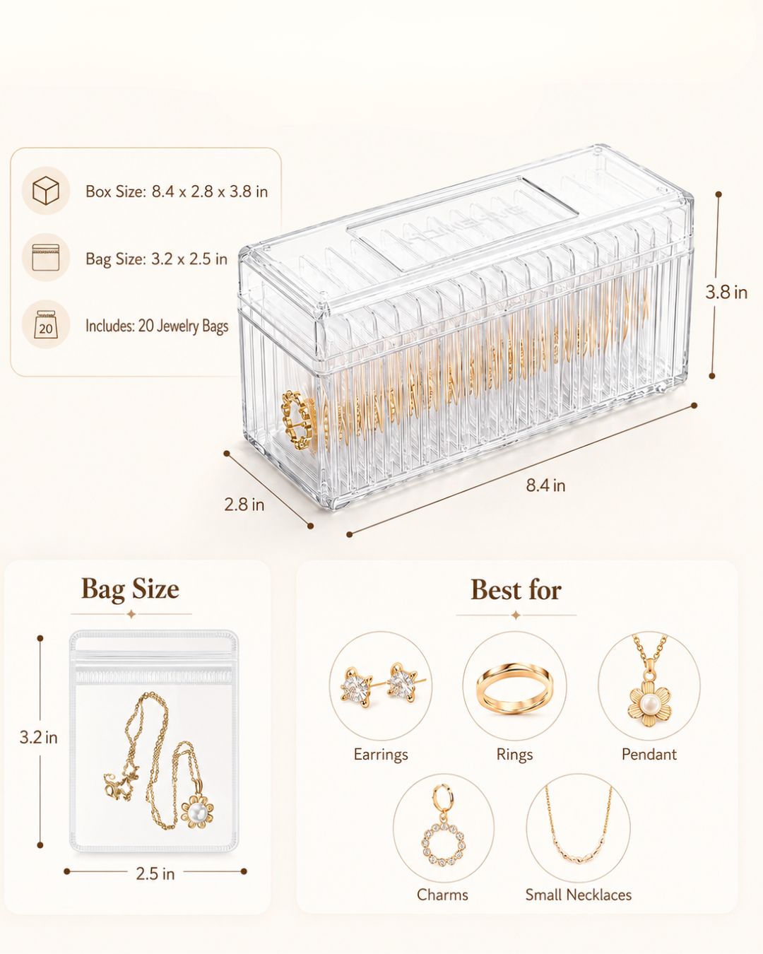Clear Jewelry Organizer – 20 Individual Storage Pouches