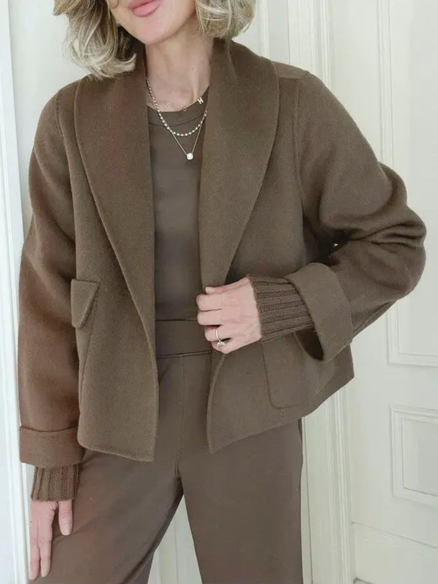Cropped wool blend coat
