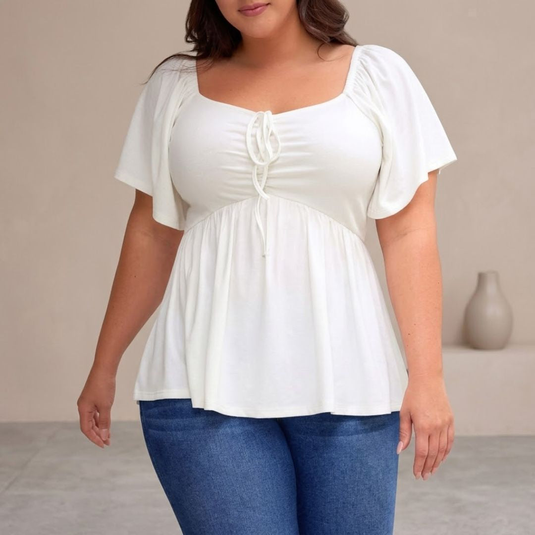 Ruched Flutter Sleeve Top