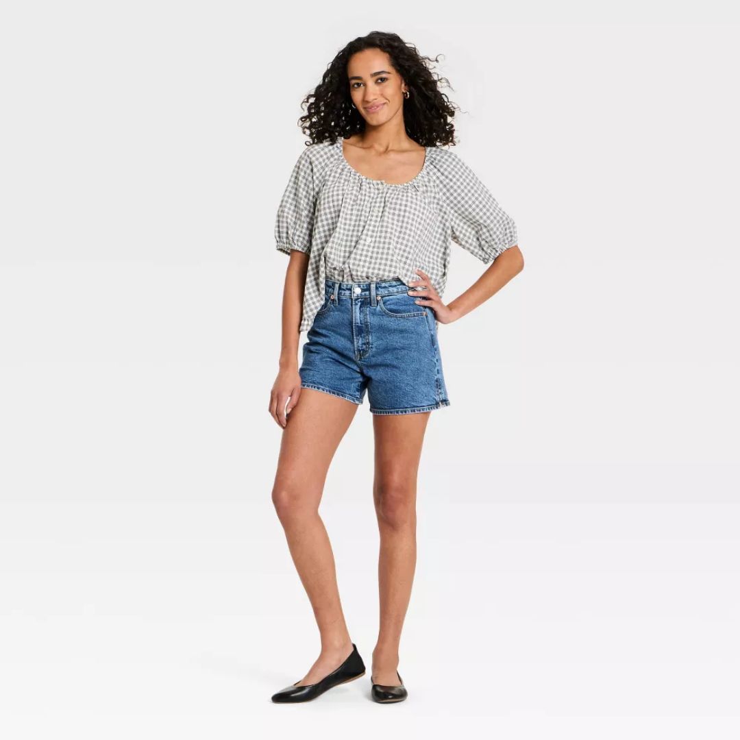 High-Rise A-Line Denim Shorts