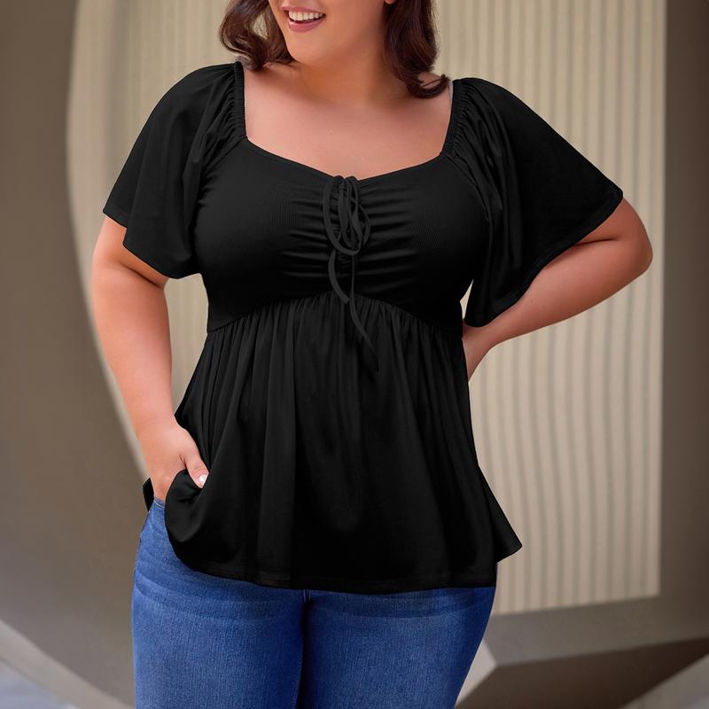 Ruched Flutter Sleeve Top