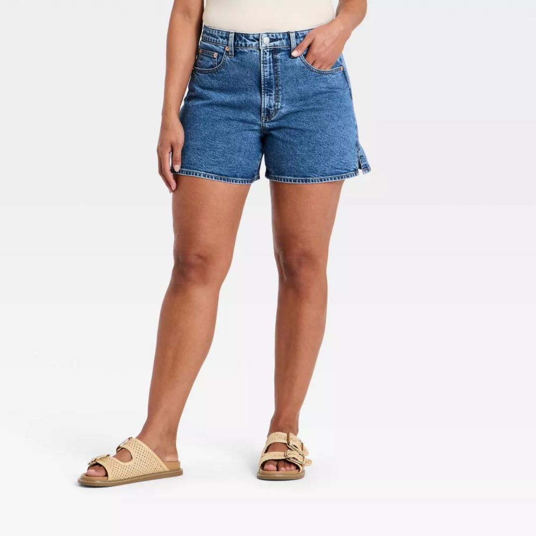 High-Rise A-Line Denim Shorts