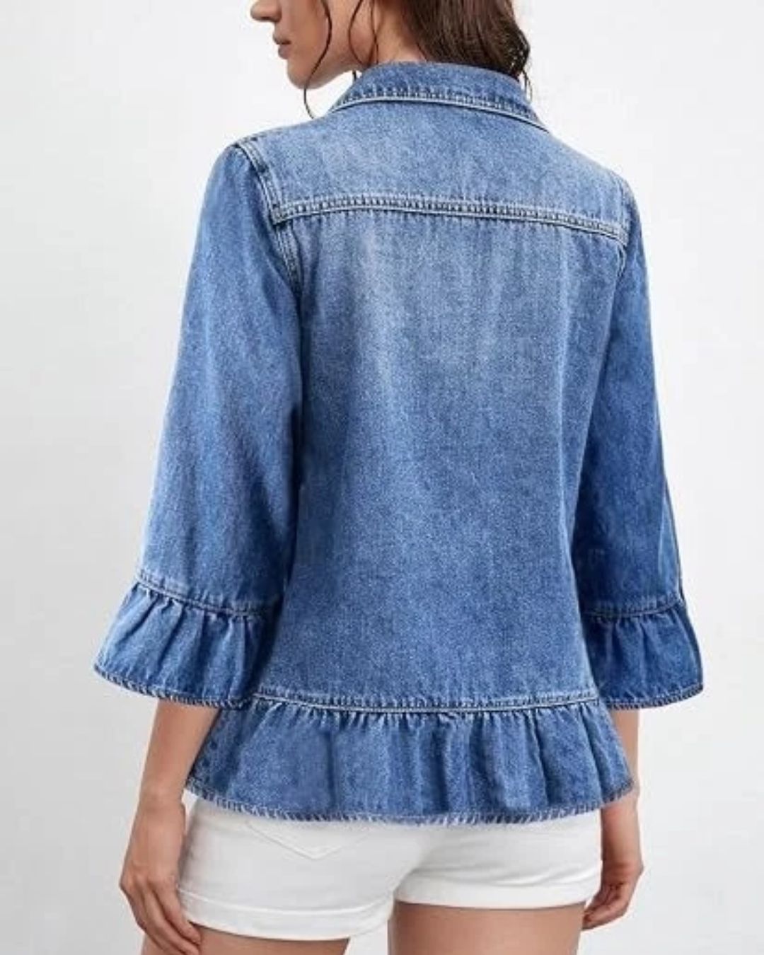 Ruffle Sleeve Denim Jacket