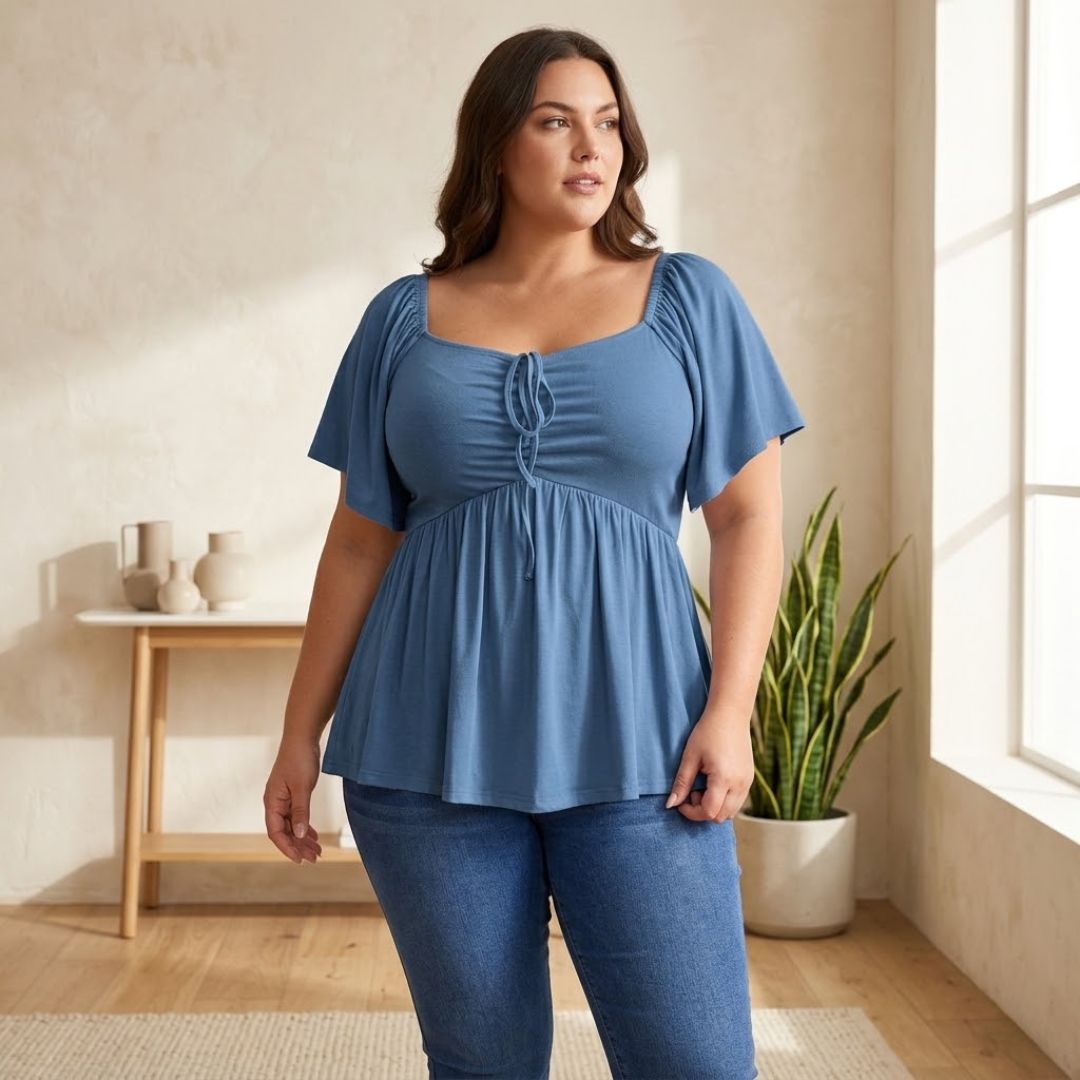 Ruched Flutter Sleeve Top