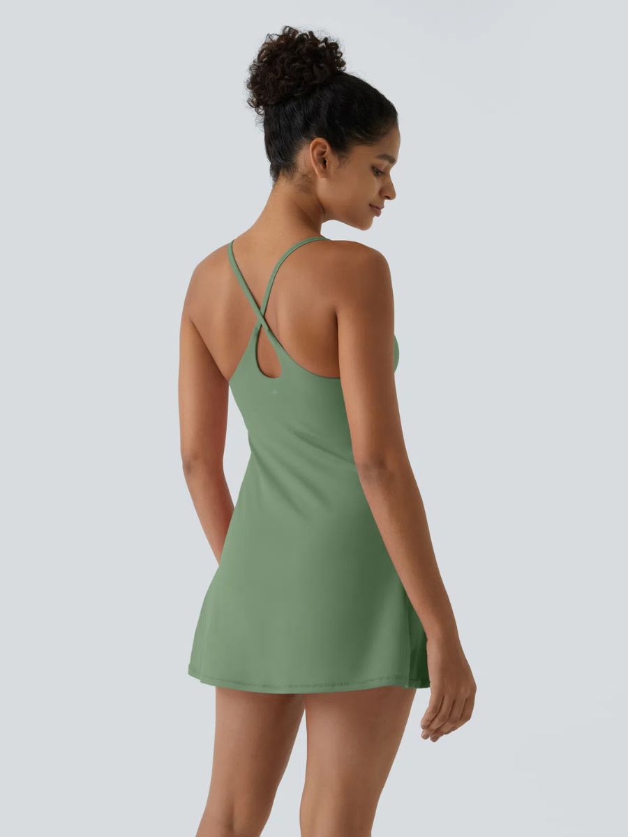Backless Active Dress – Easy On & Off With Built-In Shorts