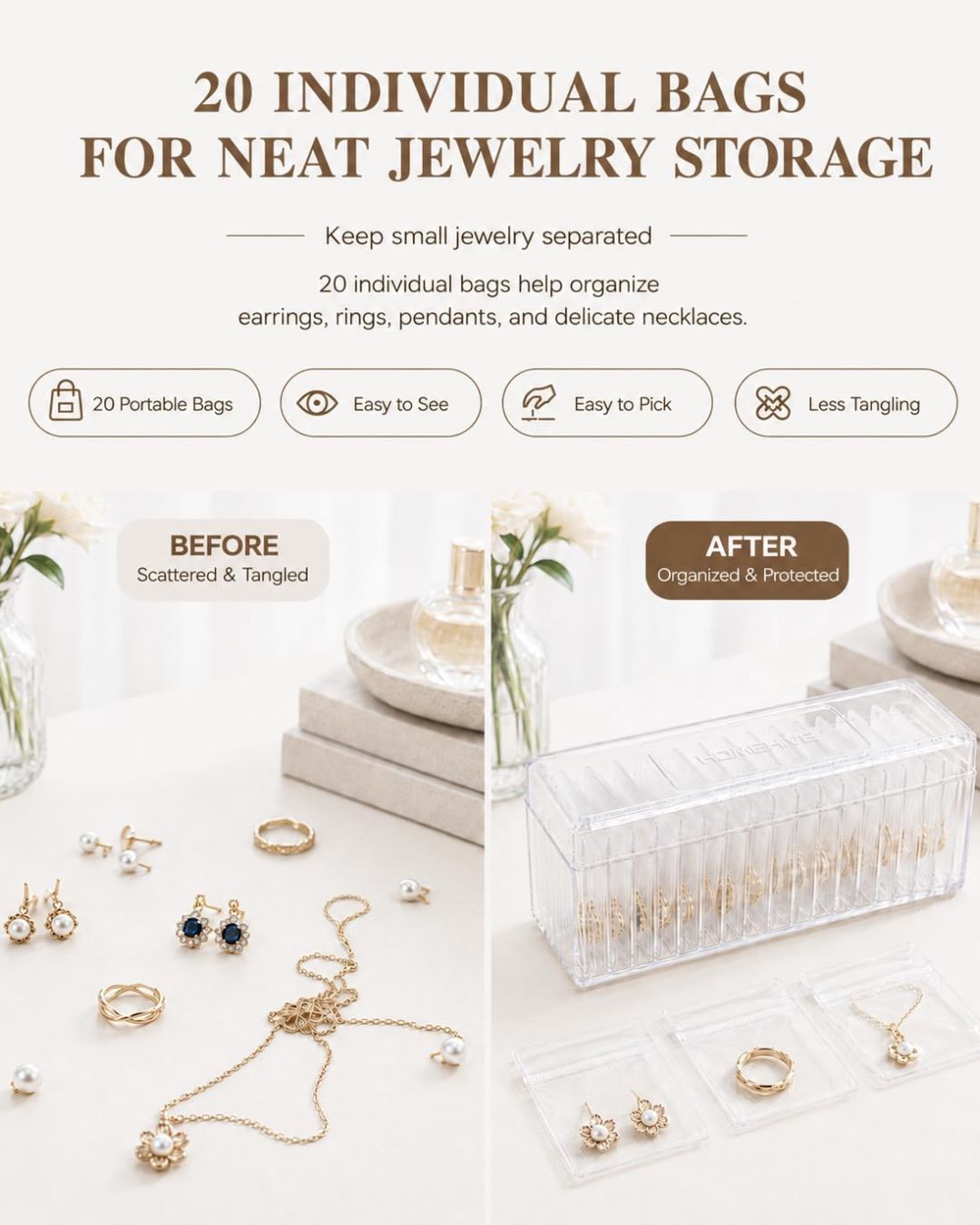 Clear Jewelry Organizer – 20 Individual Storage Pouches