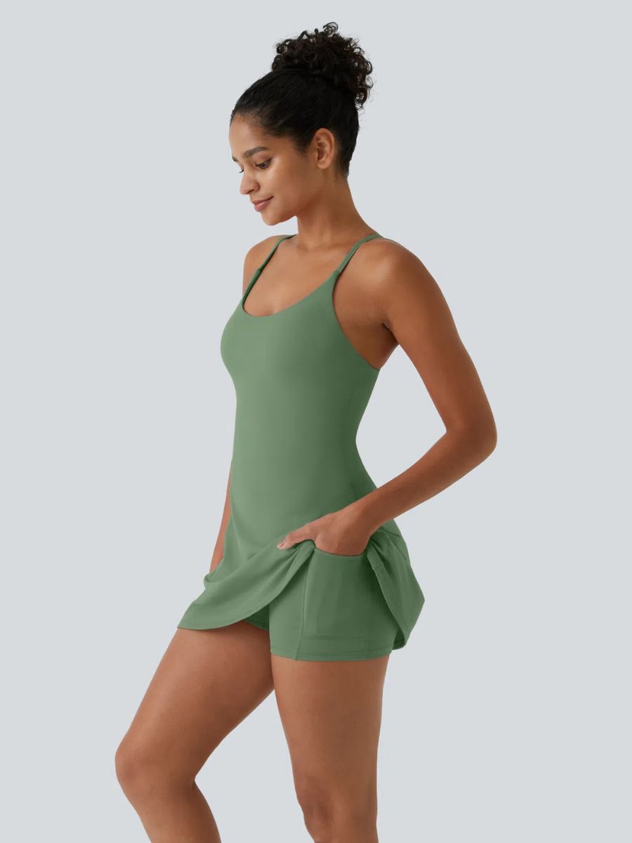 Backless Active Dress – Easy On & Off With Built-In Shorts