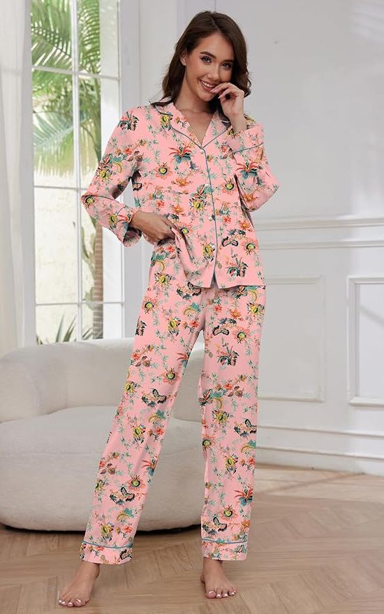 Printed Satin Pajama Set