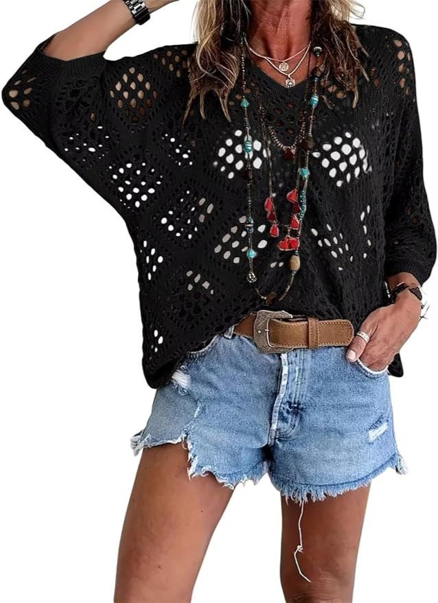 Crochet V-Neck Knit Top