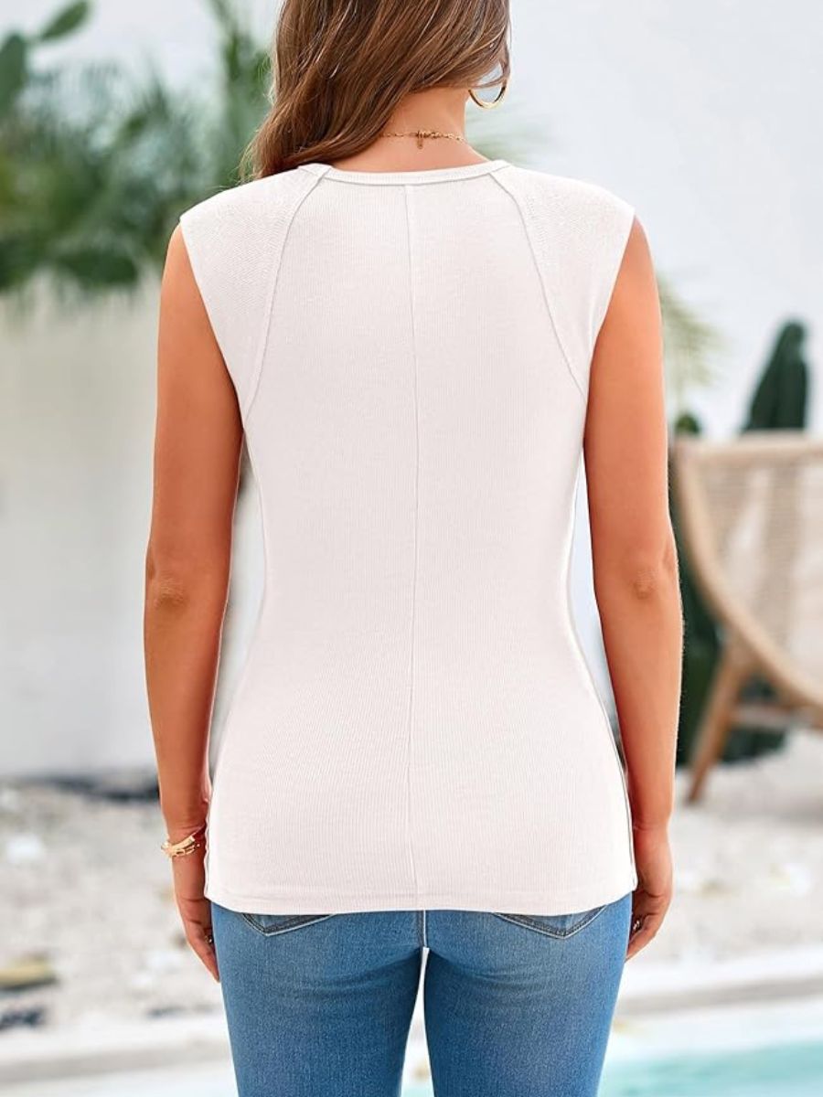 Ribbed Cap-Sleeve Knit Tank Top