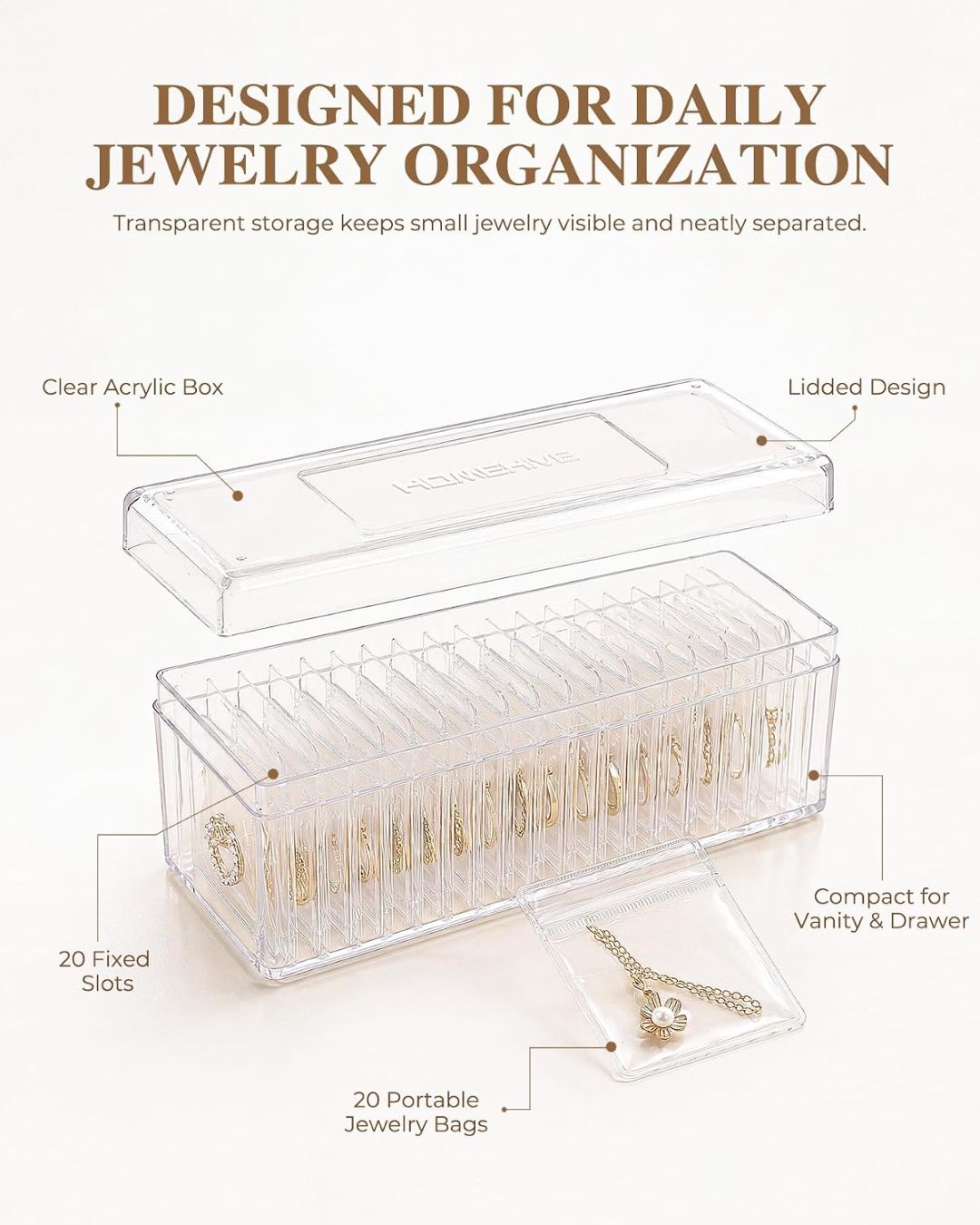 Clear Jewelry Organizer – 20 Individual Storage Pouches