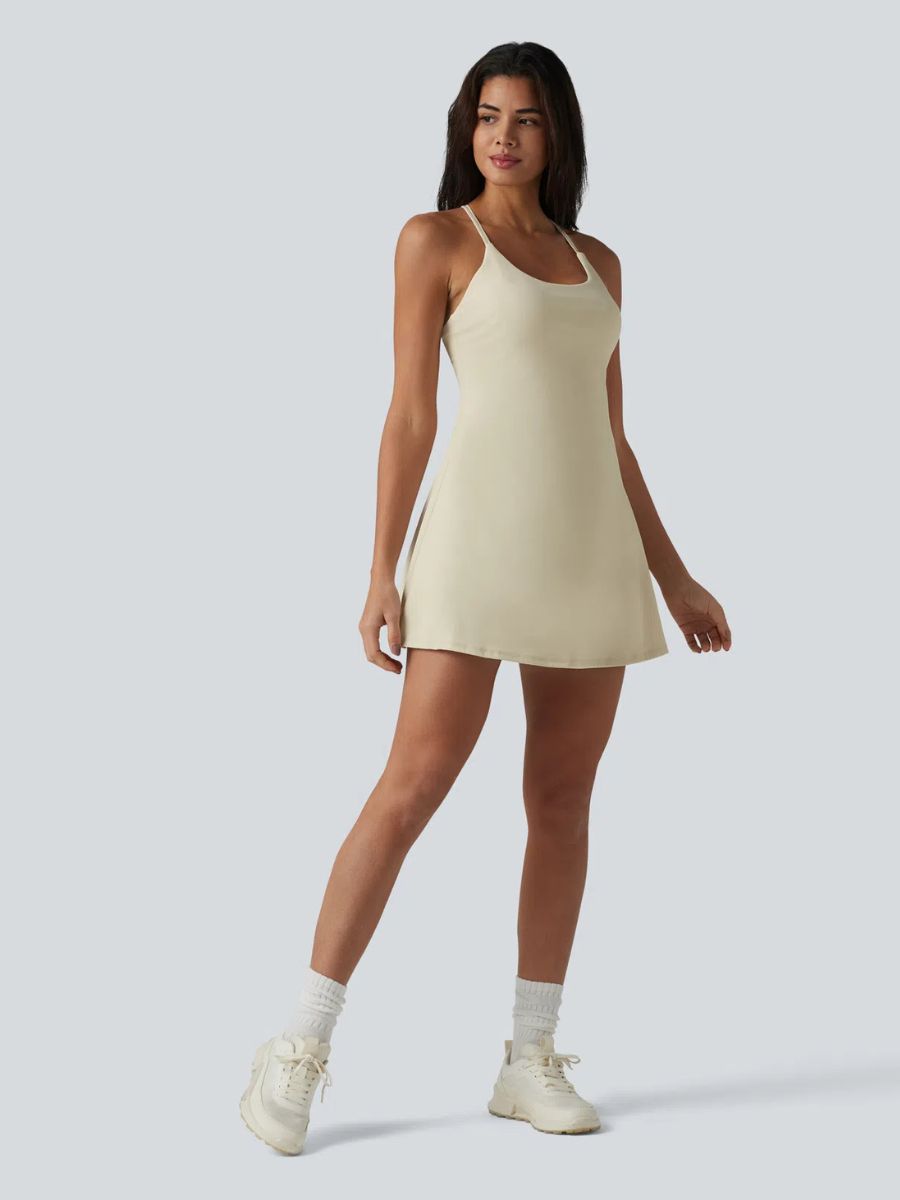 Backless Active Dress – Easy On & Off With Built-In Shorts