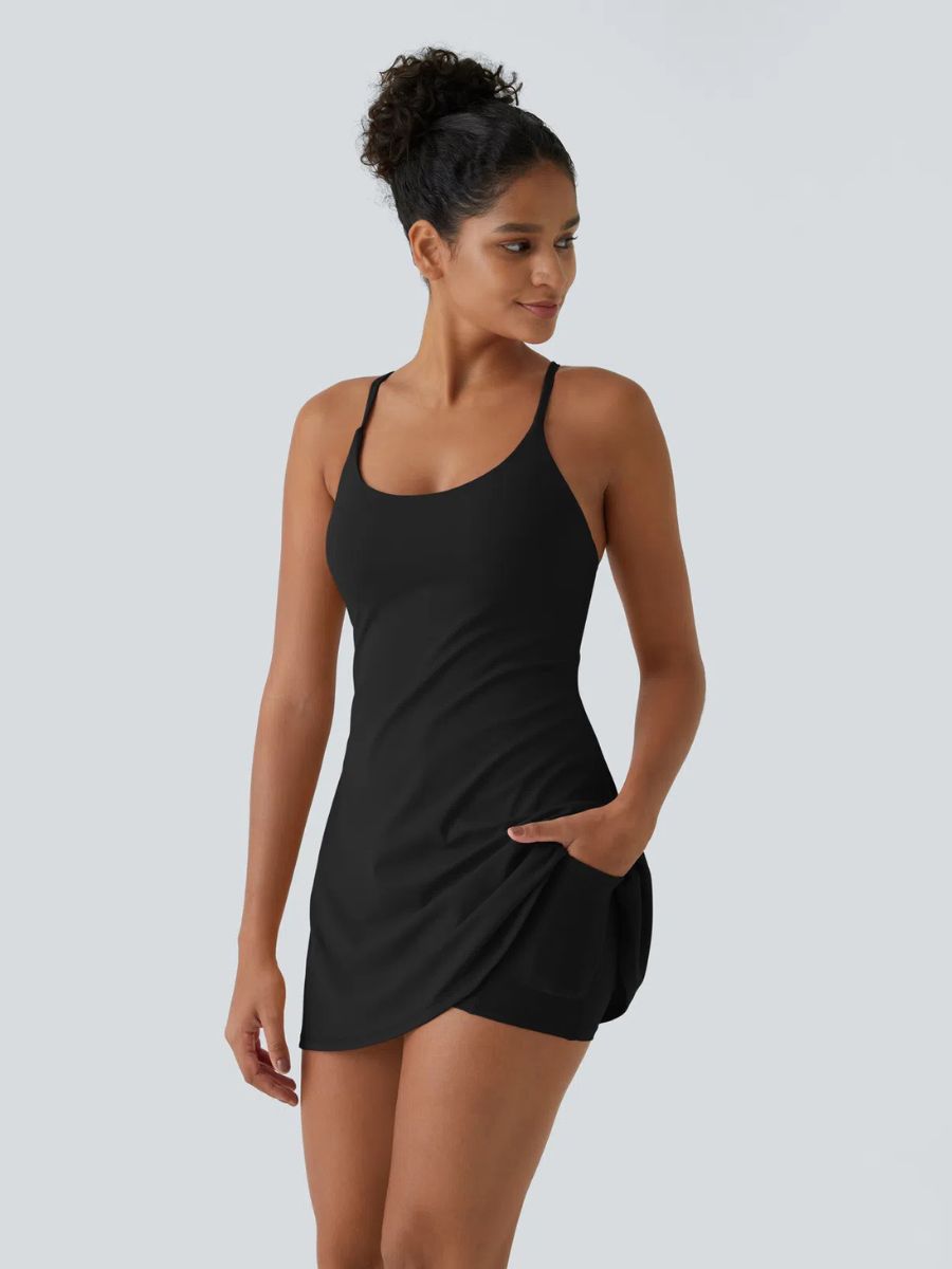 Backless Active Dress – Easy On & Off With Built-In Shorts
