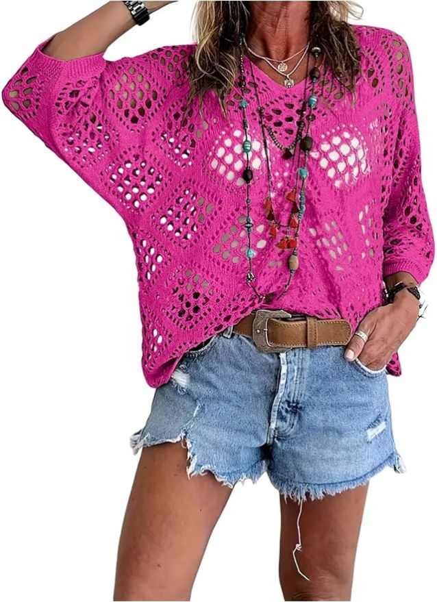 Crochet V-Neck Knit Top