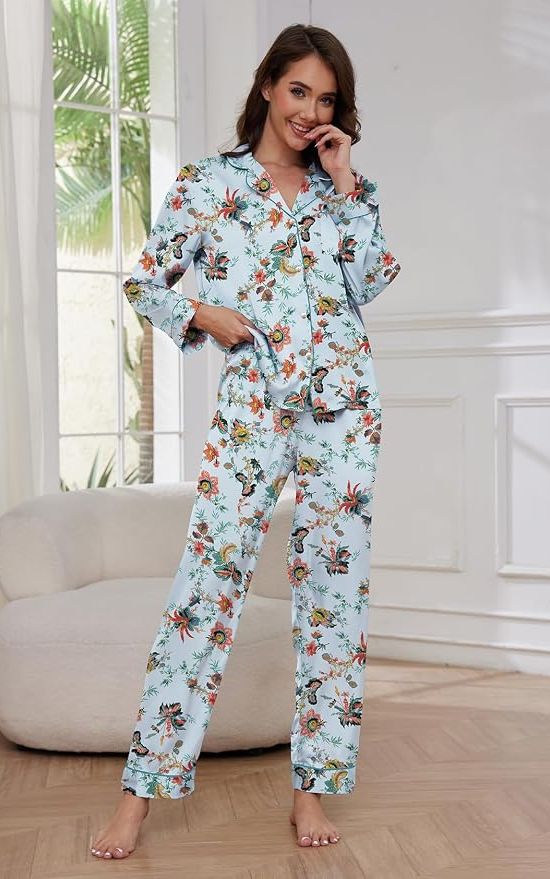Printed Satin Pajama Set