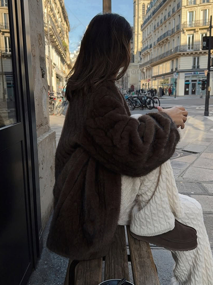 Faux Fur Button-Up Coat