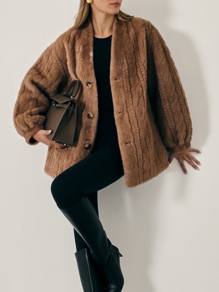 Faux Fur Button-Up Coat